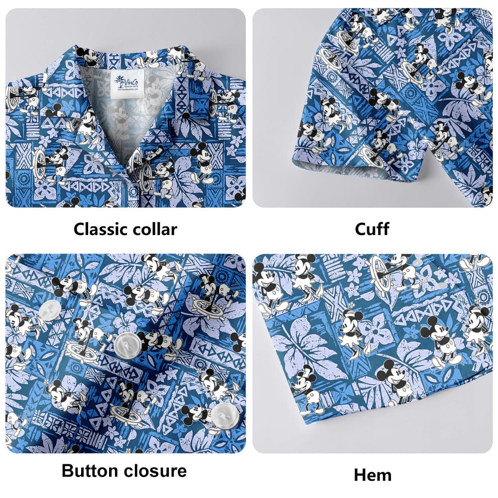 Steamboat Willie Mickey Vintage Pattern Navy Hawaiian Shirt