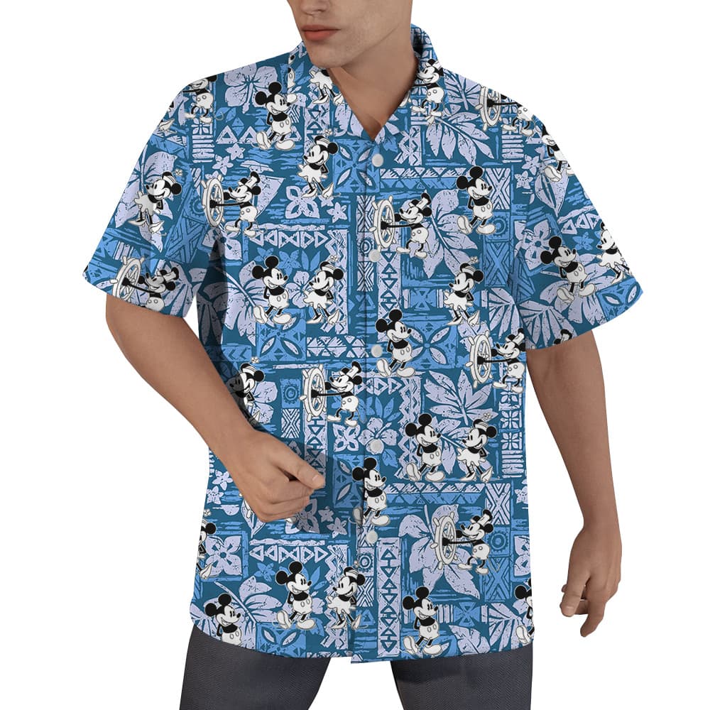 Steamboat Willie Mickey Vintage Pattern Navy Hawaiian Shirt (4)