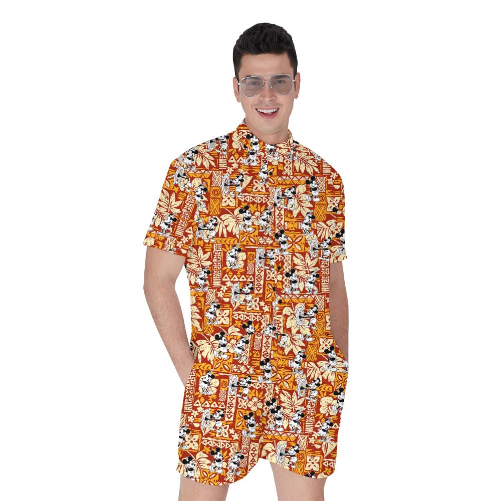Steamboat Willie Mickey Vintage Tapa Floral Men's Hawaiian Romper