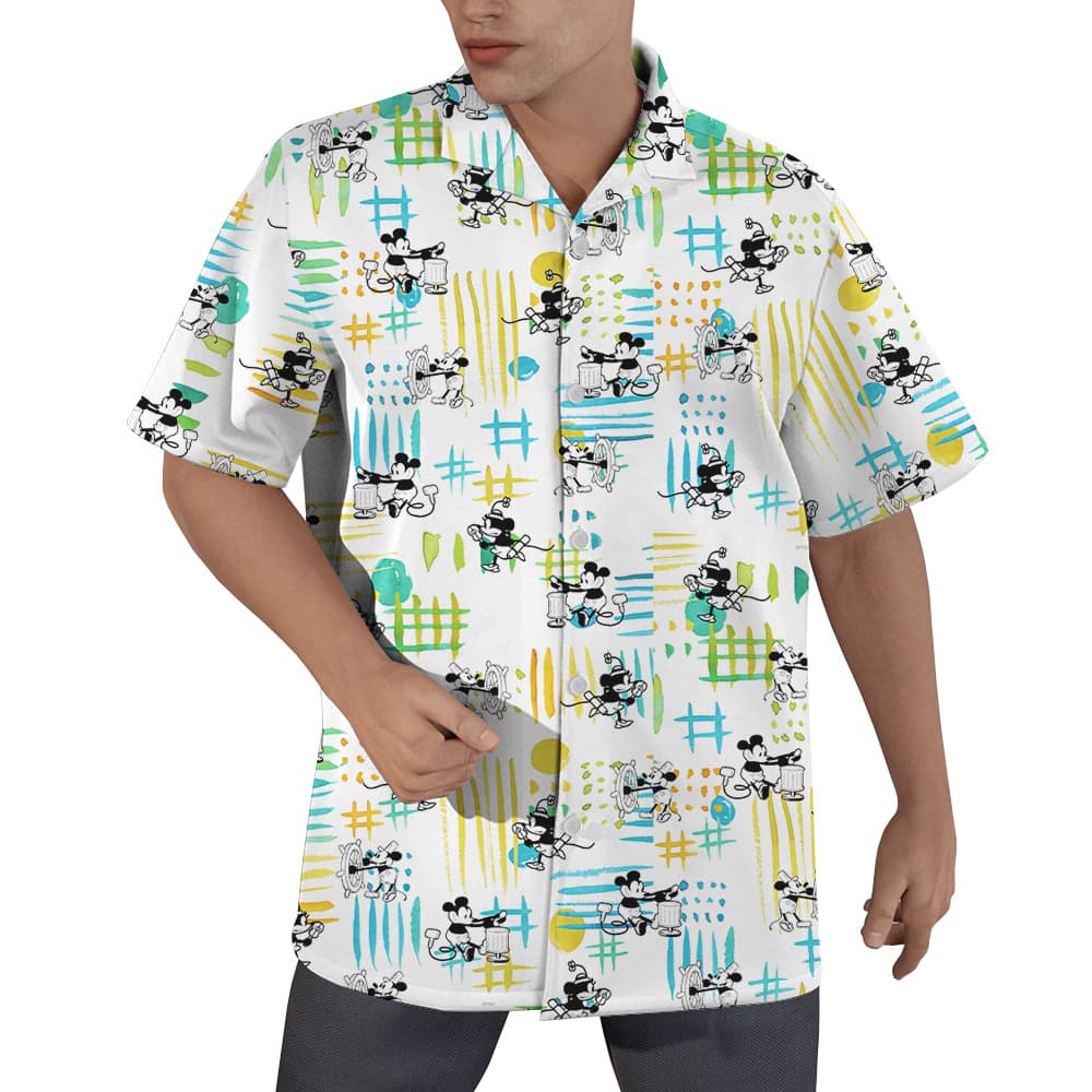 Steamboat Willie Movie Mickey Mouse Hawaiian Button Up Shirt (1)
