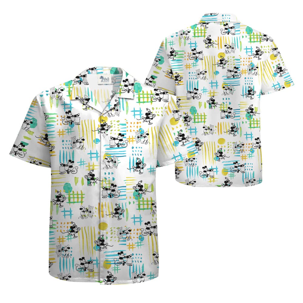 Steamboat Willie Movie Mickey Mouse Hawaiian Button Up Shirt