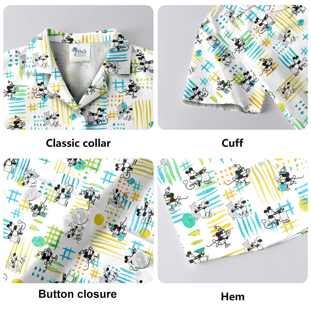 Steamboat Willie Movie Mickey Mouse Hawaiian Button Up Shirt