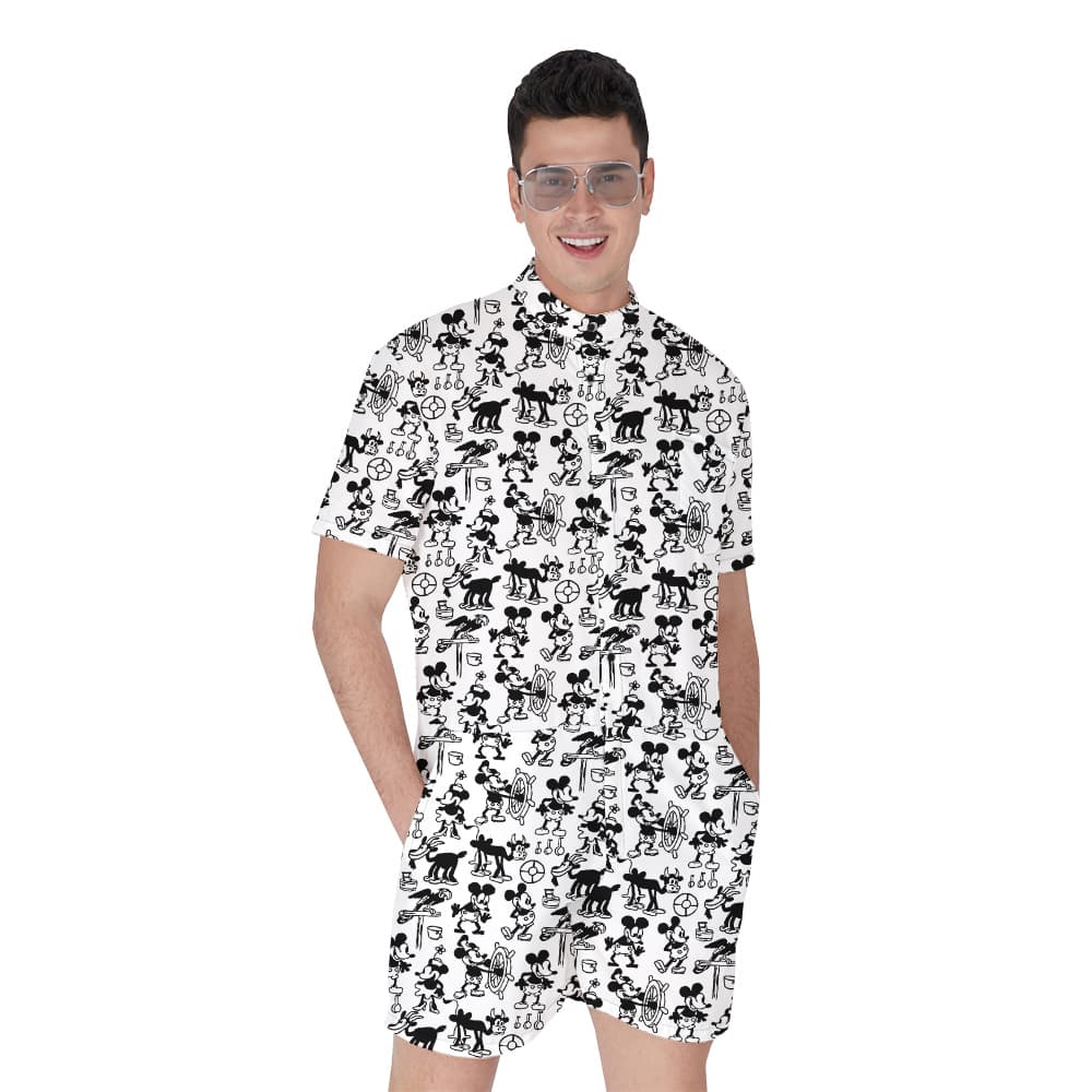 Steamboat Willie Movie Mickey Mouse Men's Hawaiian Romper