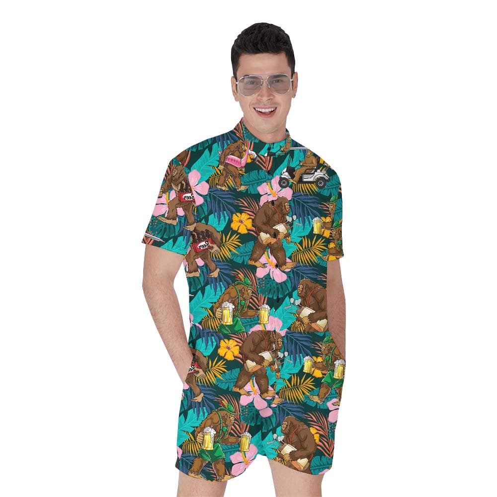 Hawaiian Romper Men Tropical Summer Golf