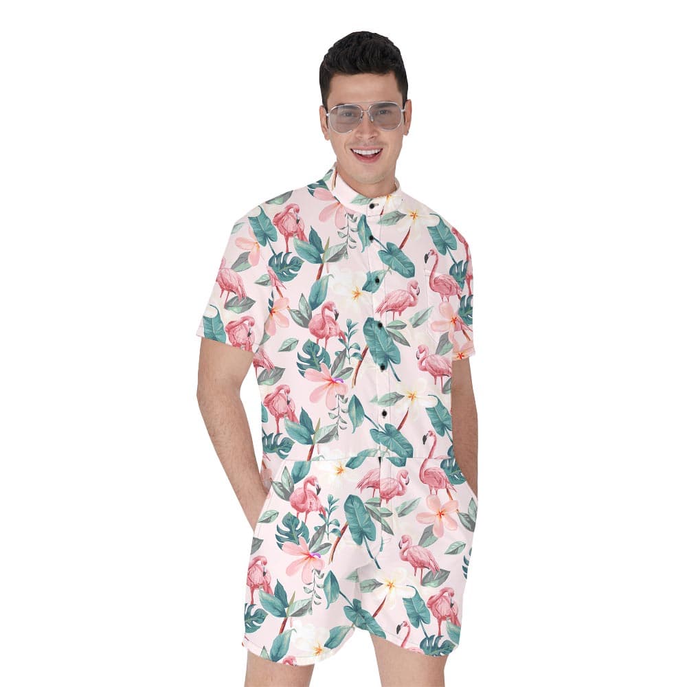 Summer Flamingo Hawaiian Romper Men