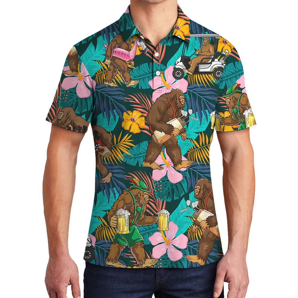 Hawaiian Flower Beer Summer Vacation Polo Men