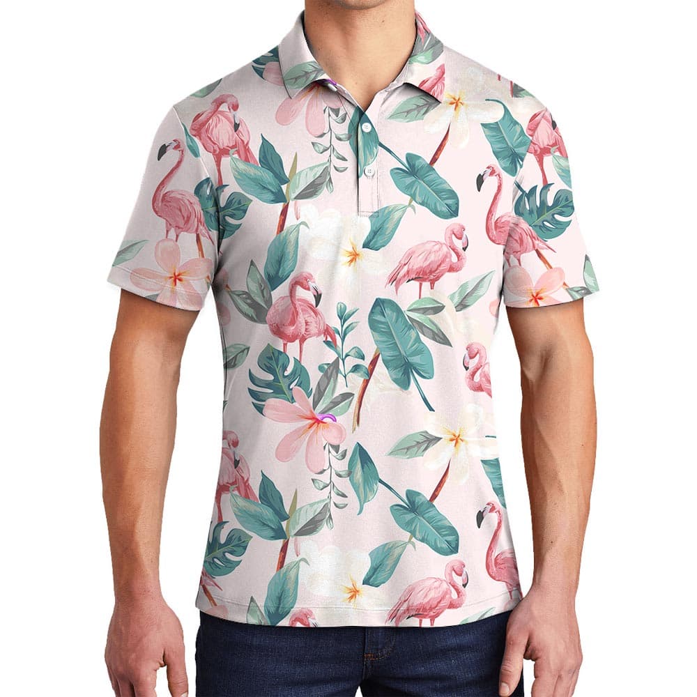 Pink Flamingo Summer Hawaiian Polo Men