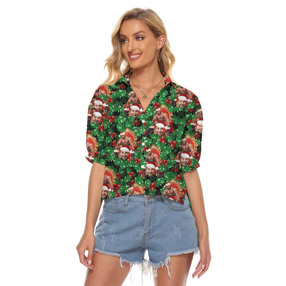 Funny Custom Face Tropical Women's Cropped Shirt