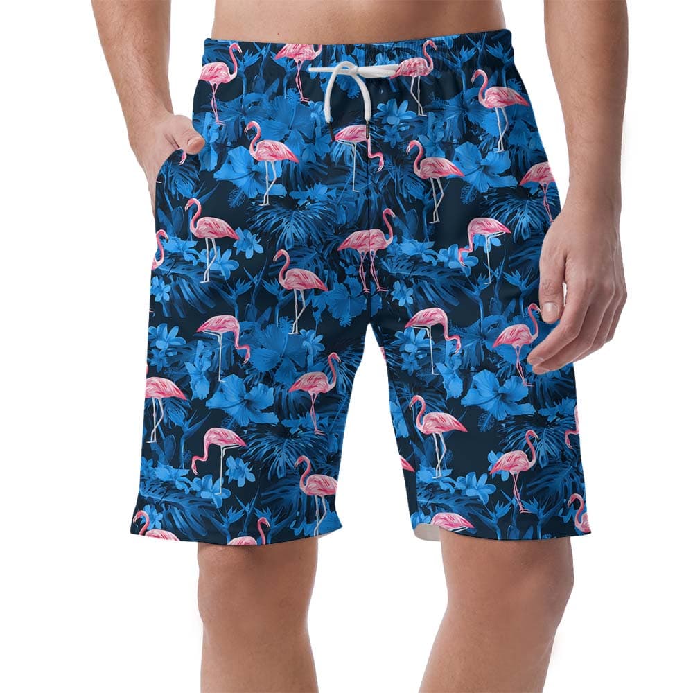 Tropical Blue Flamingo Men's Swim Trunks1