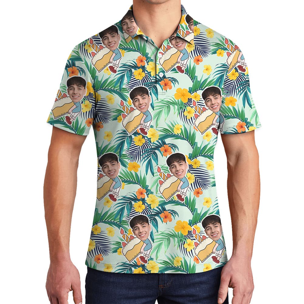 Tropical Forest Custom Birthday Hawaiian Polo Shirt for Men with Face1