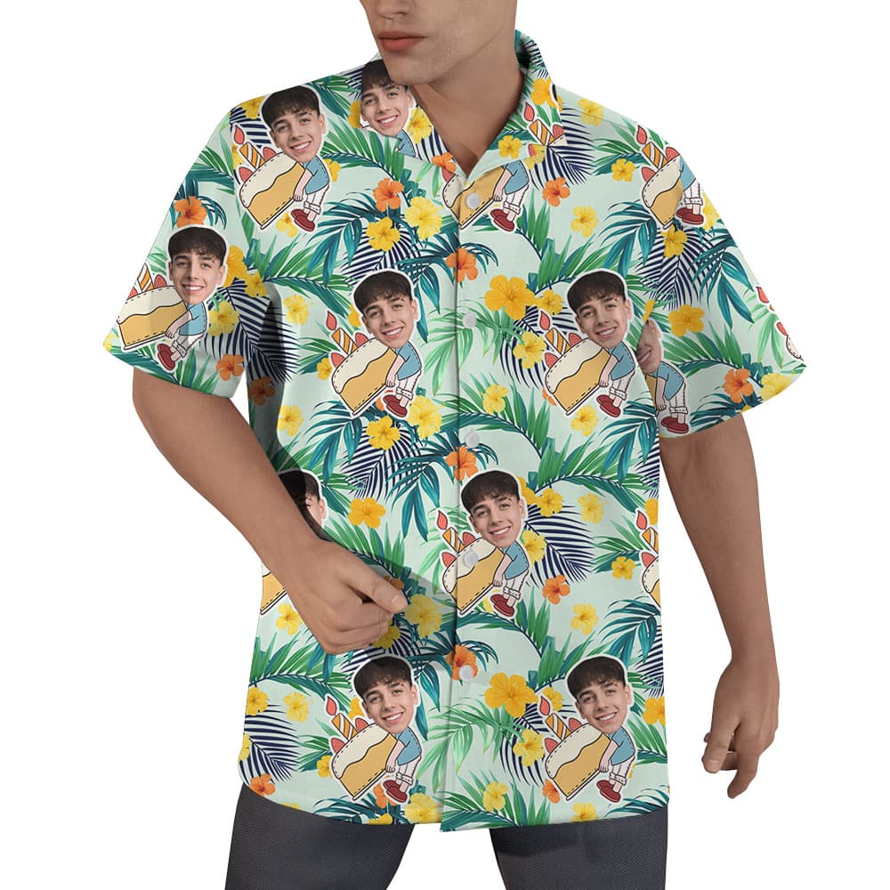 Tropical Green Custom Birthday Hawaiian Shirt for Men with Face1