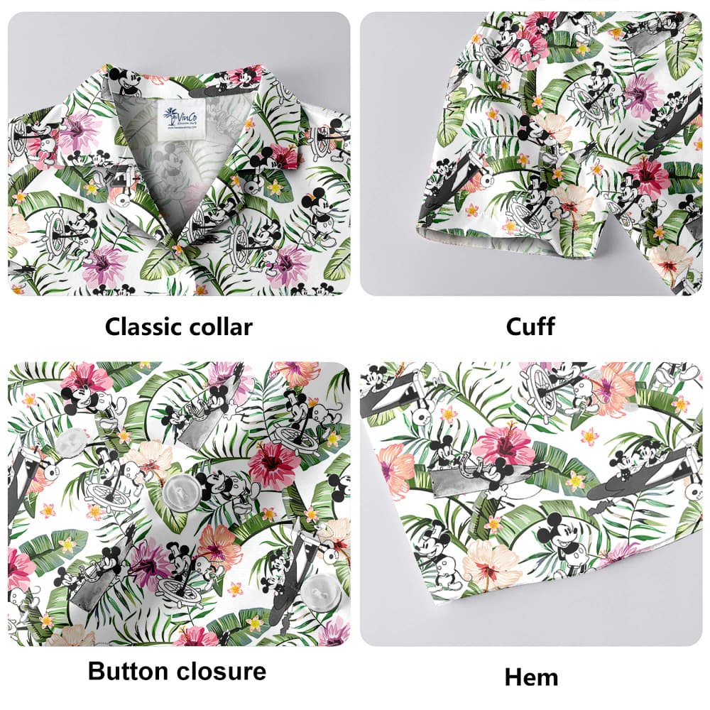 Tropical Hibiscus Steamboat Willie Mickey Hawaiian Shirt