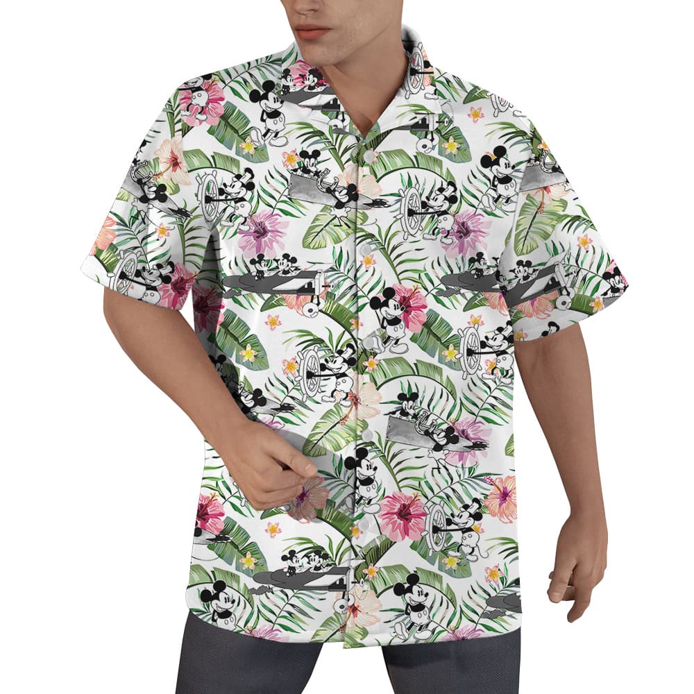 Tropical Hibiscus Steamboat Willie Mickey Hawaiian Shirt (4)