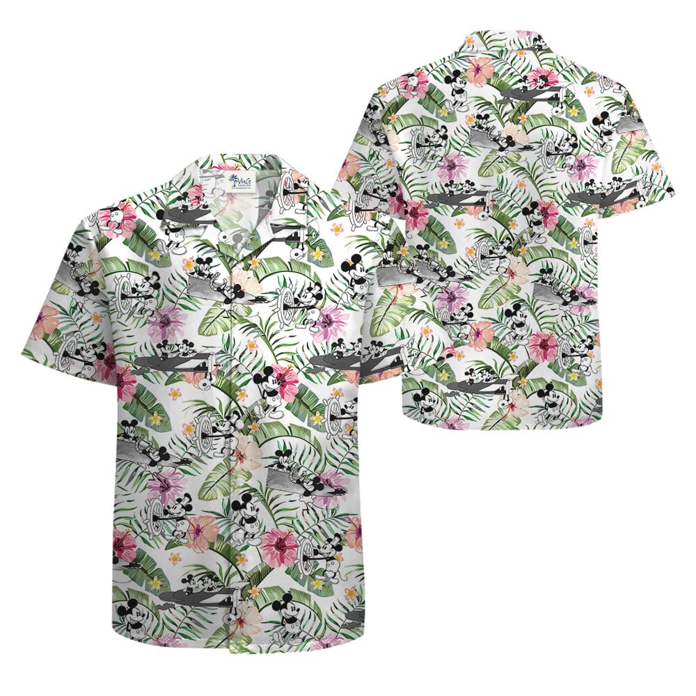 Tropical Hibiscus Steamboat Willie Mickey Hawaiian Shirt