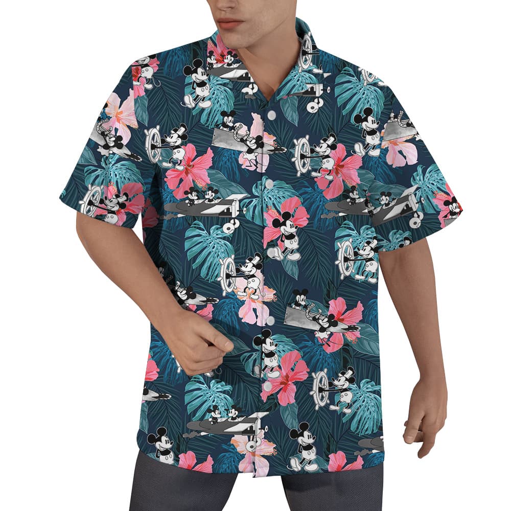 Tropical Hibiscus Steamboat Willie Mickey Mouse Hawaiian Shirt (2)
