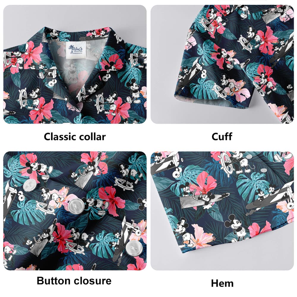Tropical Hibiscus Steamboat Willie Mickey Mouse Hawaiian Shirt