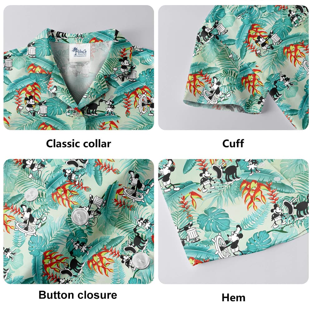 Tropical Leaves Vintage Mickey Mouse Steamboat Willie 1928 Hawaiian Shirt