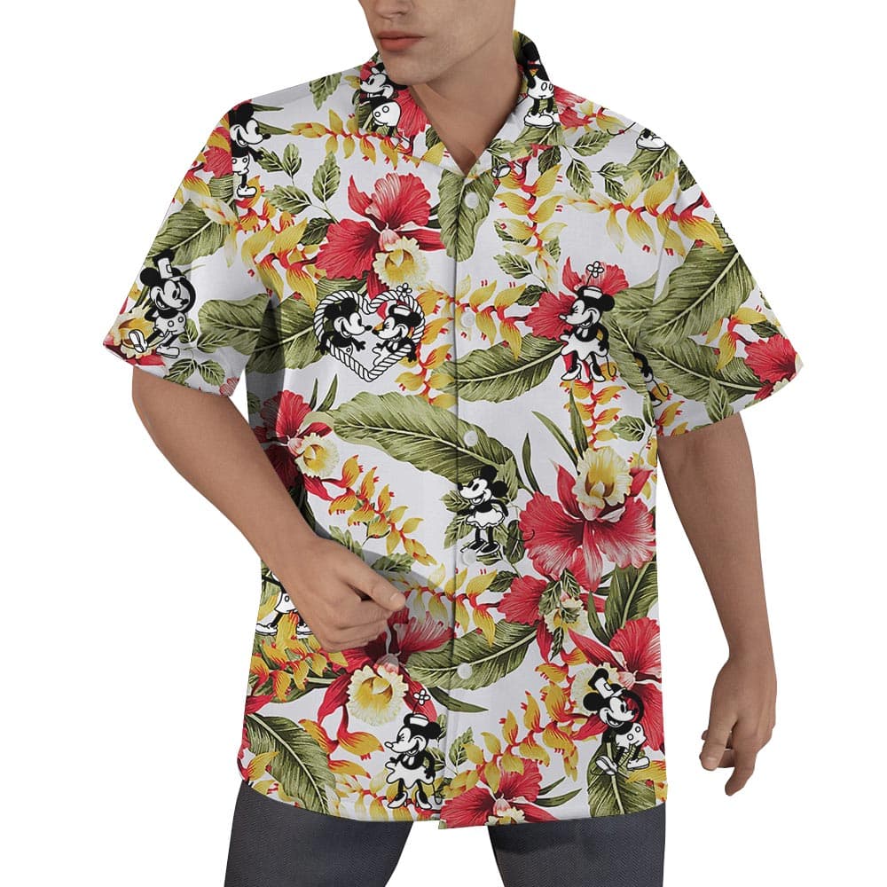 Men's Tropical shirt with Mickey Mouse and floral images