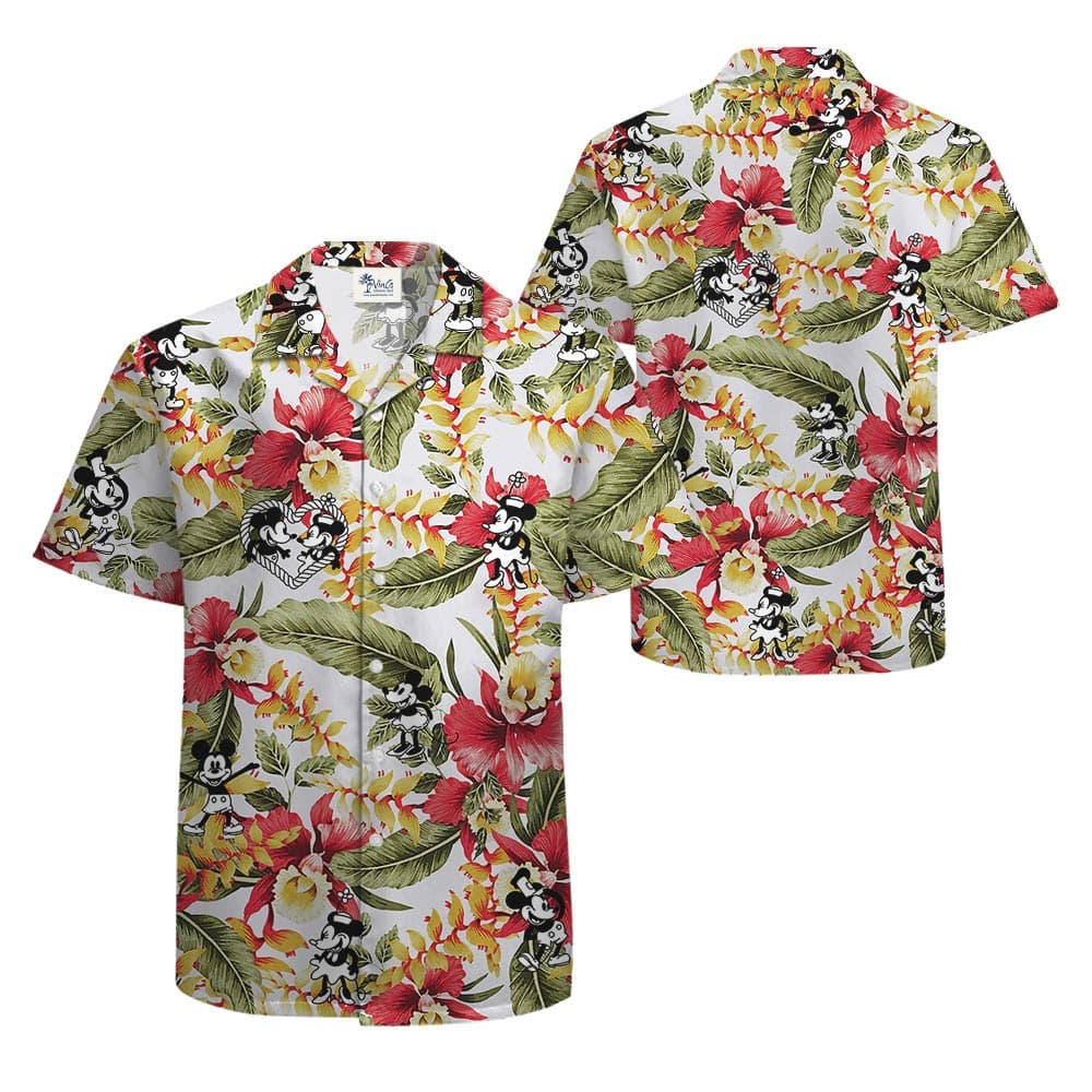 a mock up of Tropical Men's Shirt With Mickey Mouse Steamboat Willie