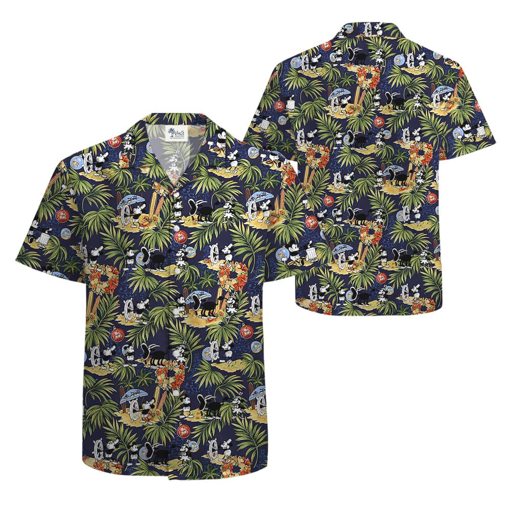 Tropical Mickey Mouse Steamboat Willie Navy Hawaiian Shirt