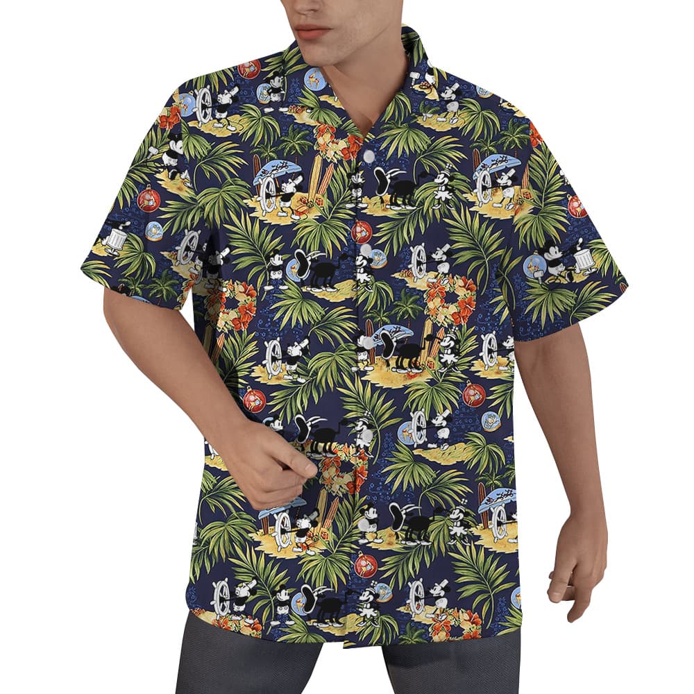 Tropical Mickey Mouse Steamboat Willie Navy Hawaiian Shirt (5)