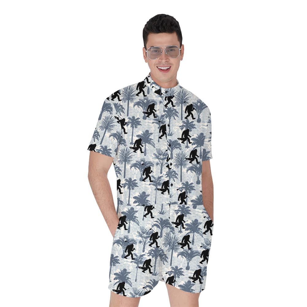 Tropical Palm Trees Bigfoot Golf Hawaiian Romper For Men