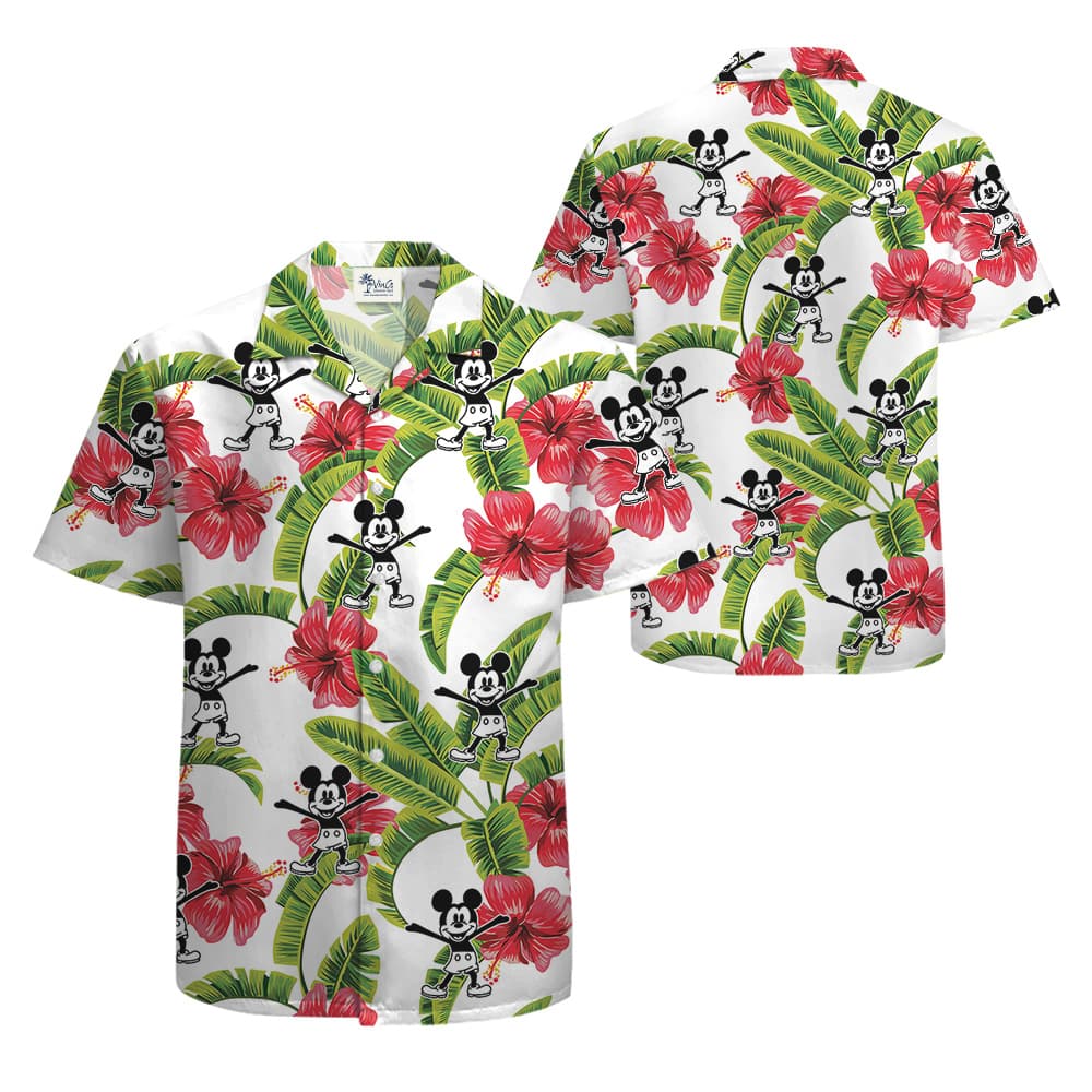 Tropical Steamboat Willie Mickey Mouse Hawaiian Button Up Shirt