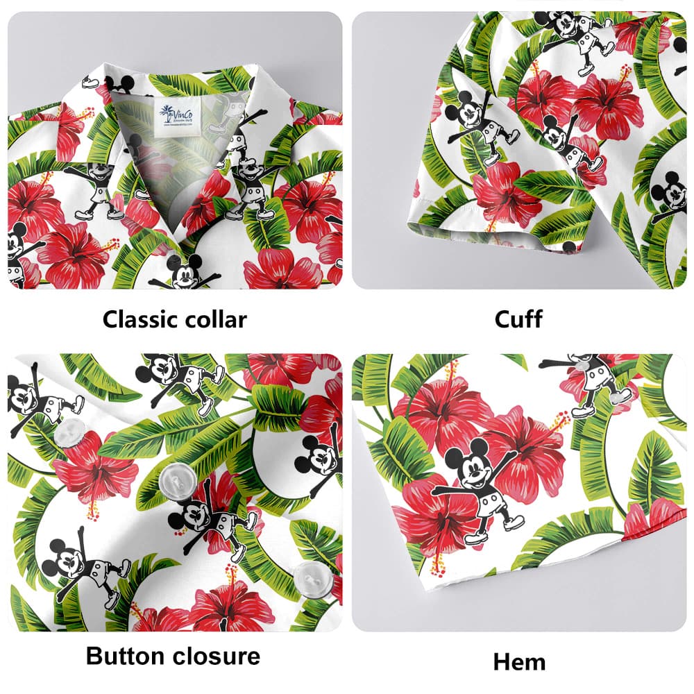 Tropical Steamboat Willie Mickey Mouse Hawaiian Button Up Shirt