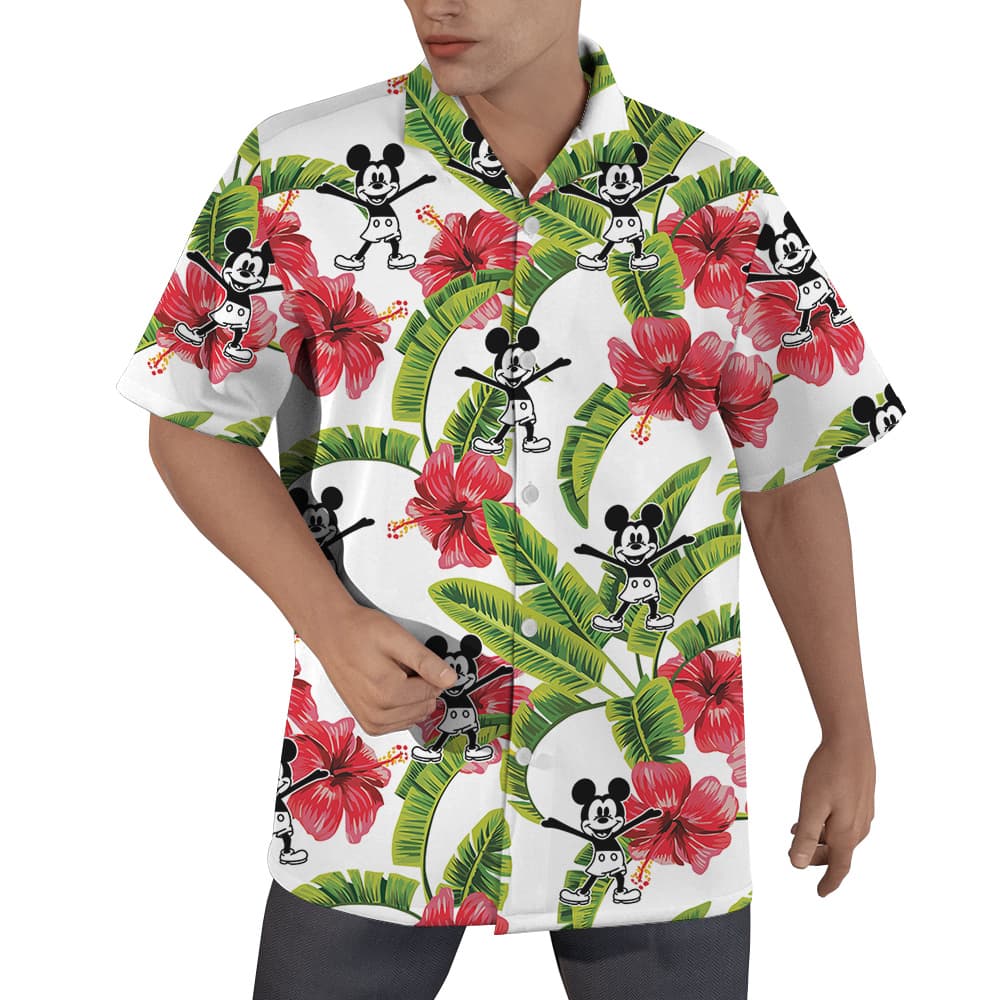 Tropical Steamboat Willie Mickey Mouse Hawaiian Button Up Shirt (5)