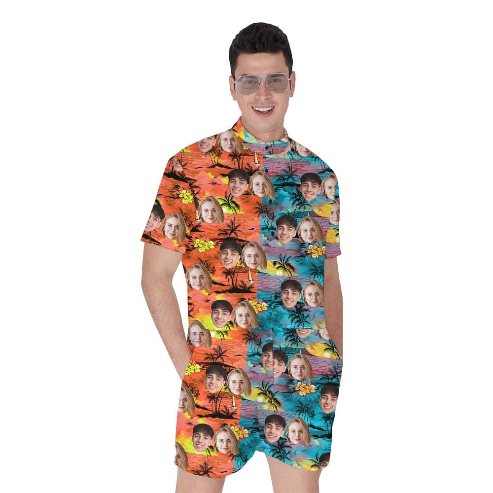 Two Colors Custom Face Men's Romper With Beach Print1