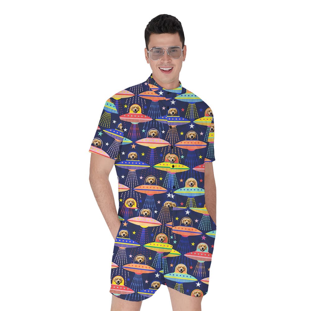 UFO and Doggie Custom Hawaiian Men Romper with Dog Face1