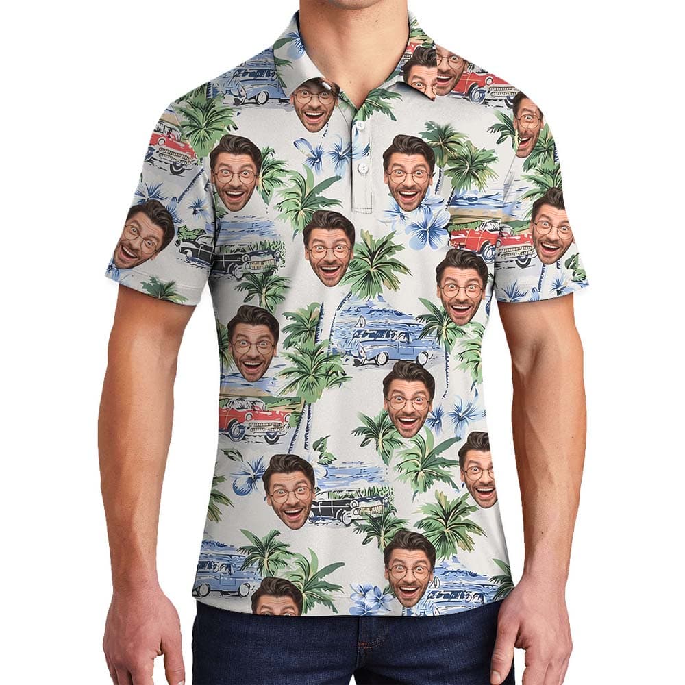 Vintage Beach Men's Collared Golf Shirt With Faces4