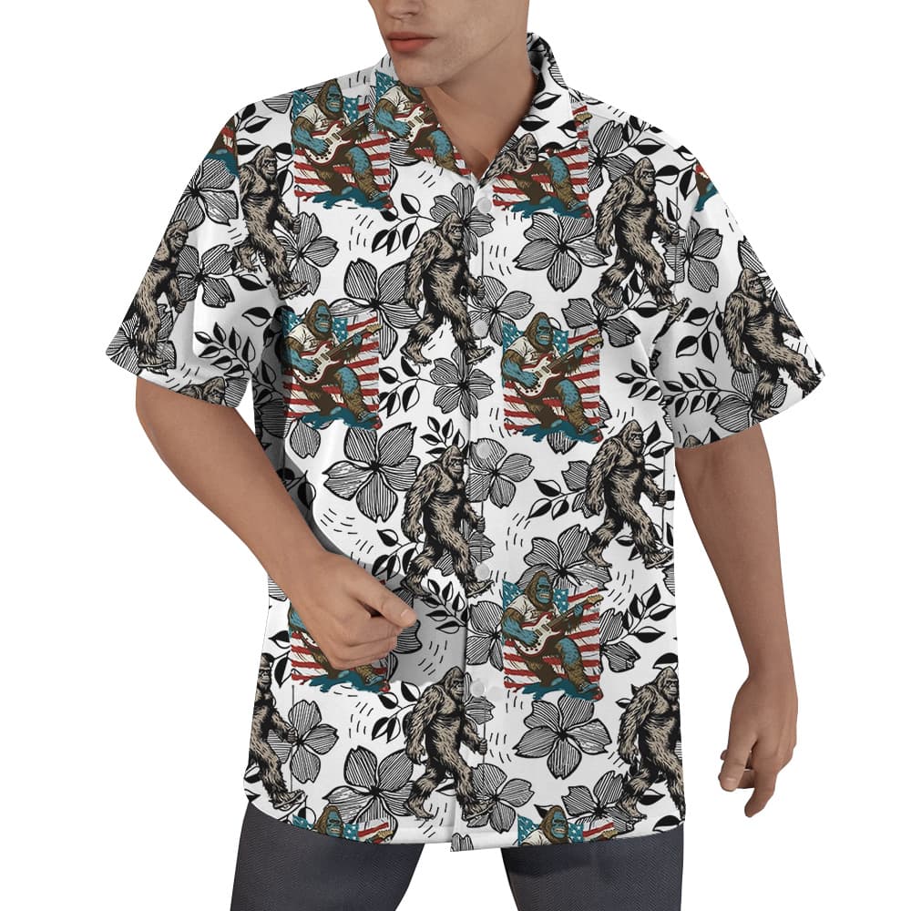 Vintage Bigfoot American Flag Floral Hawaiian Shirt (2)