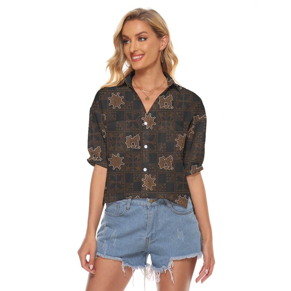 Vintage Brown Mickey Mouse 1928 Version Hawaiian Women Cropped Shirt1