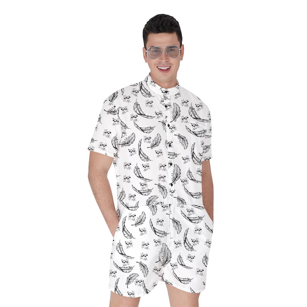 Vintage Feather Steamboat Willie Mickey Hawaiian Romper For Men