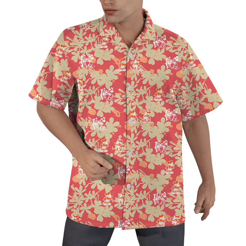 Vintage Floral Mickey Steamboat Willie Orange Hawaiian Shirt (5)