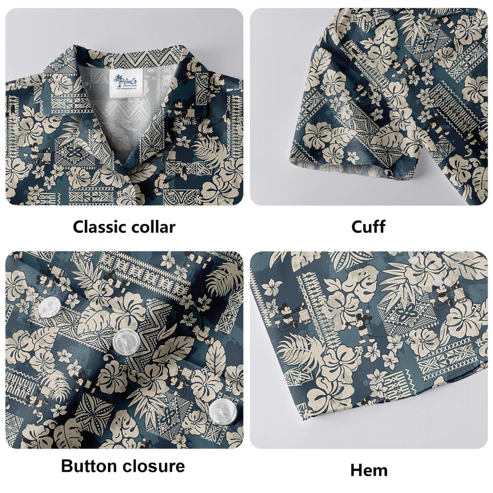 Vintage Hibiscus Steamboat Willie Mickey Navy Hawaiian Shirt
