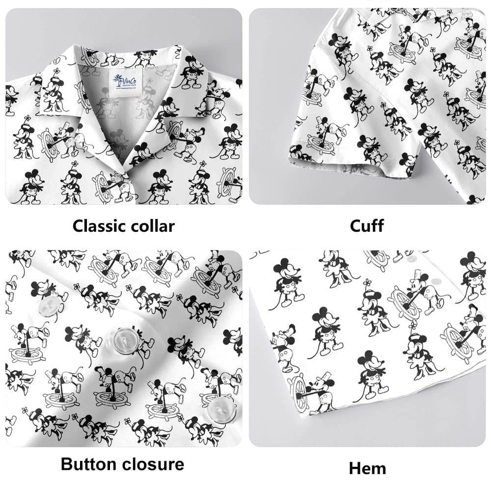 Vintage Mickey Steamboat Willie 1928 Hawaiian Button Up Shirt