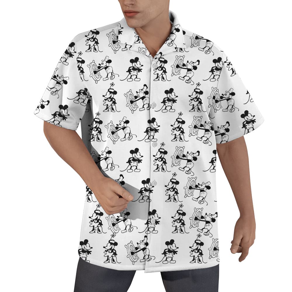 Vintage Mickey Steamboat Willie 1928 Hawaiian Button Up Shirt (4)