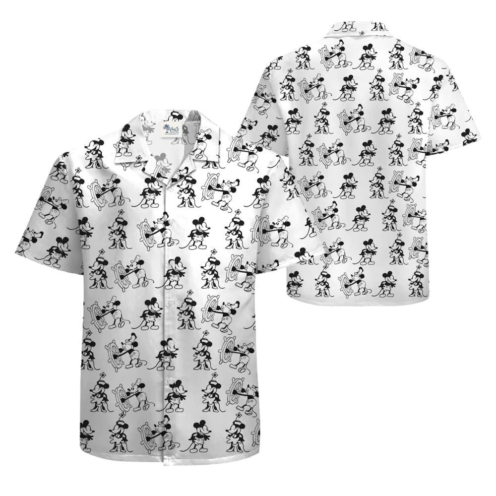 Vintage Mickey Steamboat Willie 1928 Hawaiian Button Up Shirt