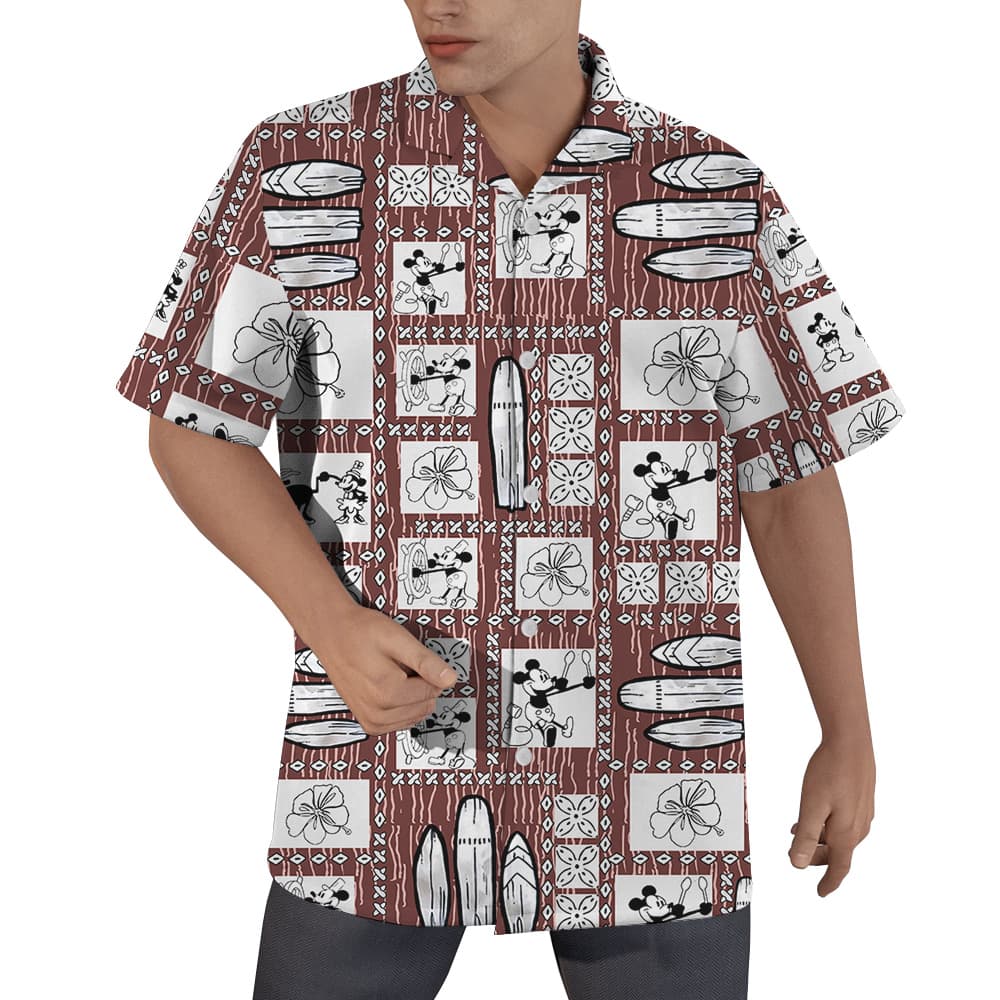 Vintage Mickey Steamboat Willie Aloha Button Up Shirt (2)
