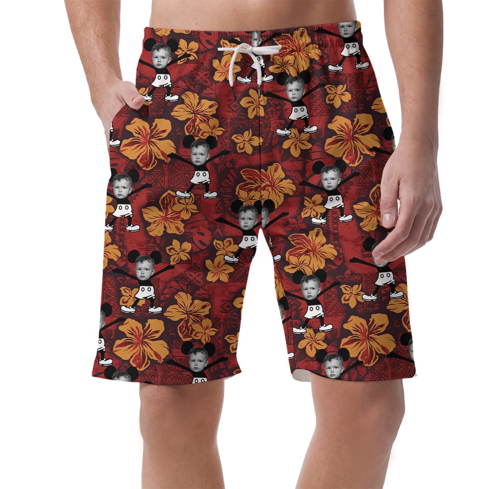 Vintage Mickey Steamboat Willie Custom Face Hawaiian Beach Shorts For Men