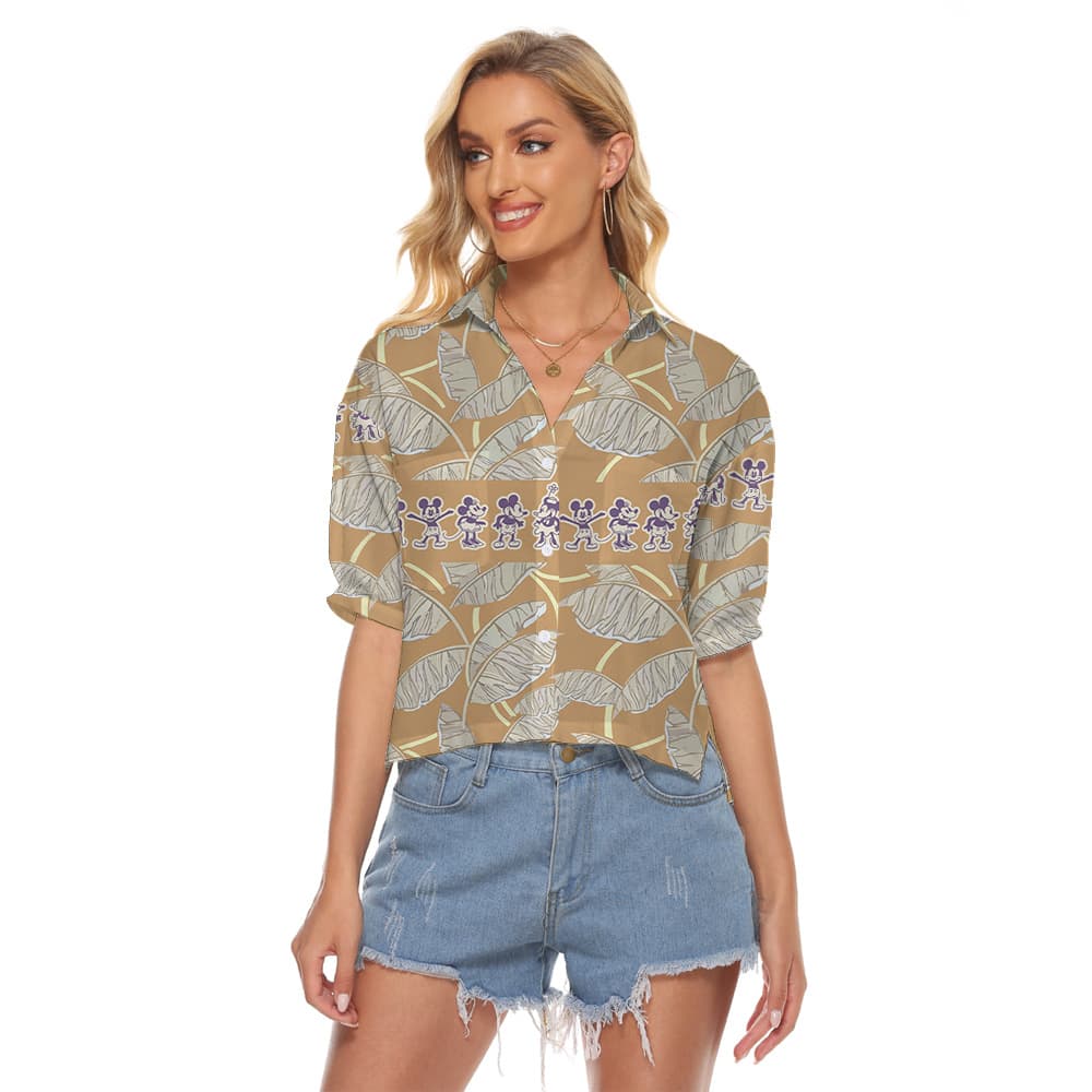 Vintage Mickey Steamboat Willie Hawaiian Women's Cropped Shirt