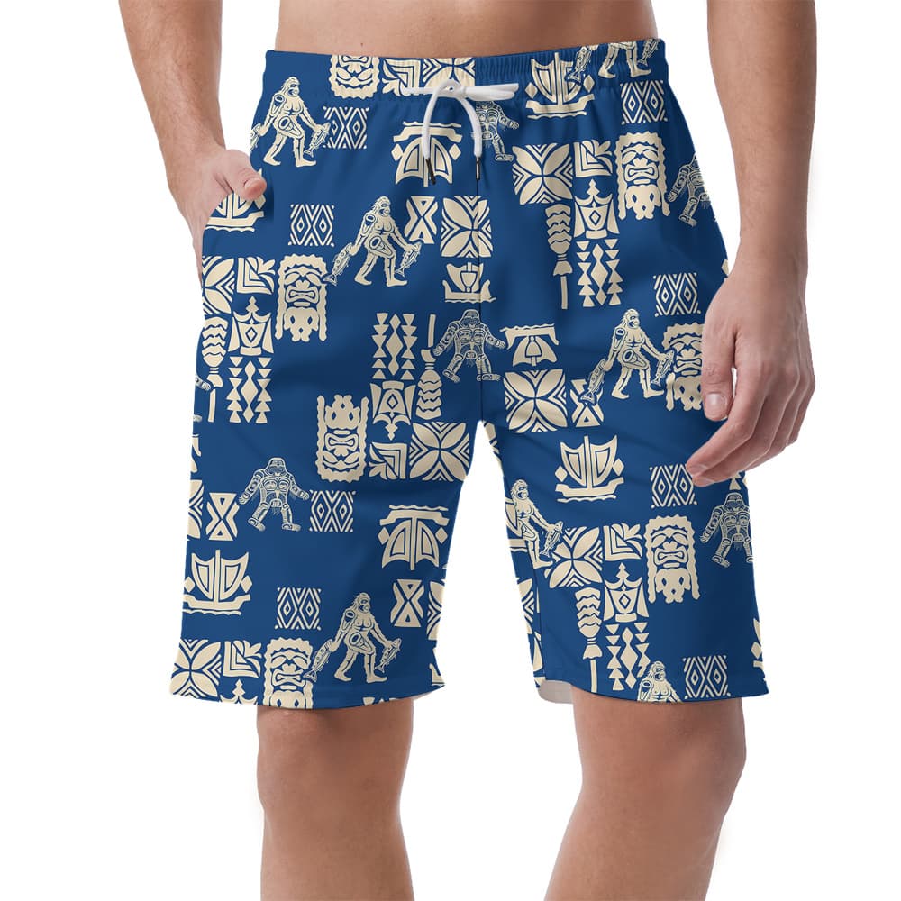Vintage Sasquatch Navy Aloha Beach Shorts For Men