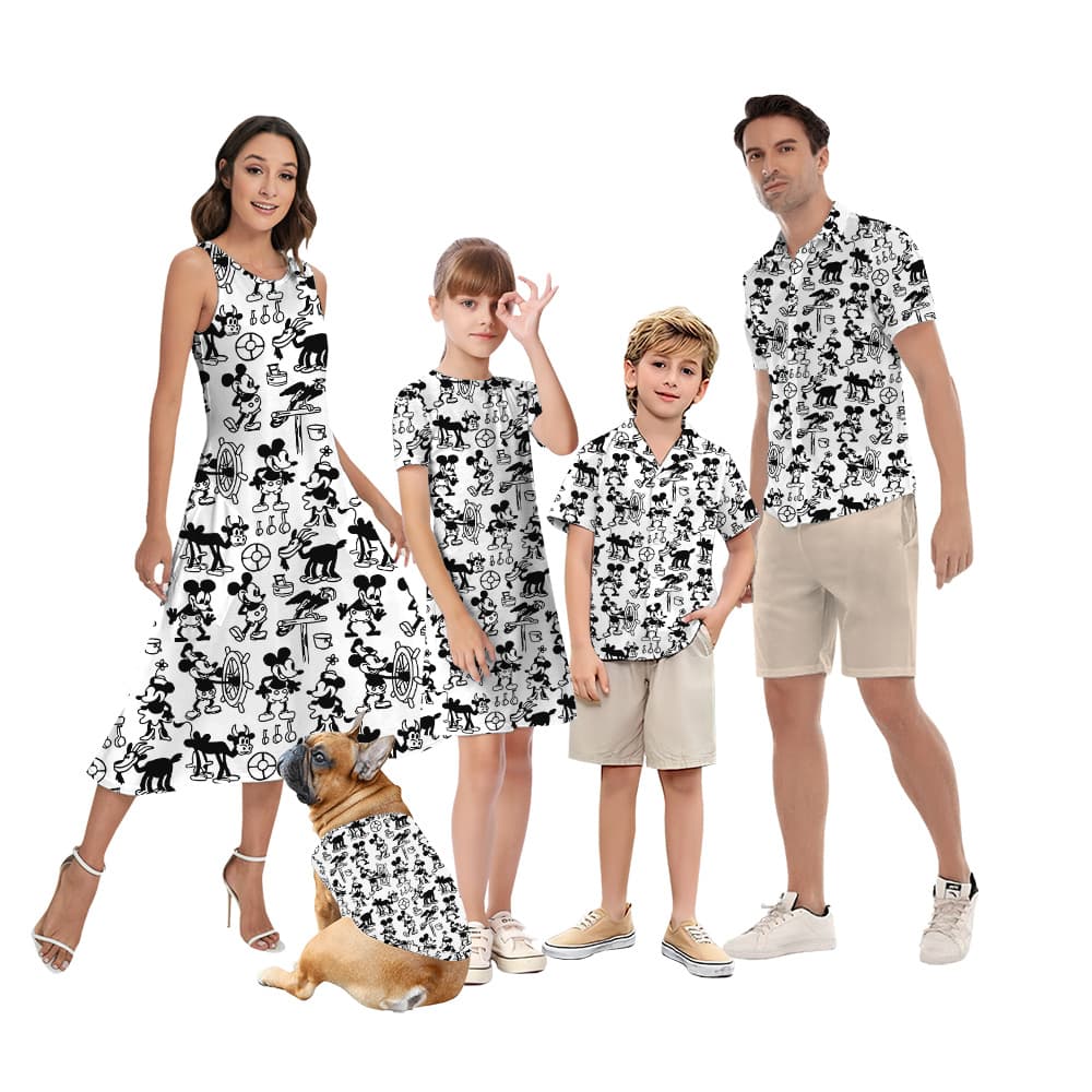Vintage Steamboat Willie Mickey Mouse Family Matching Hawaiian Outfits