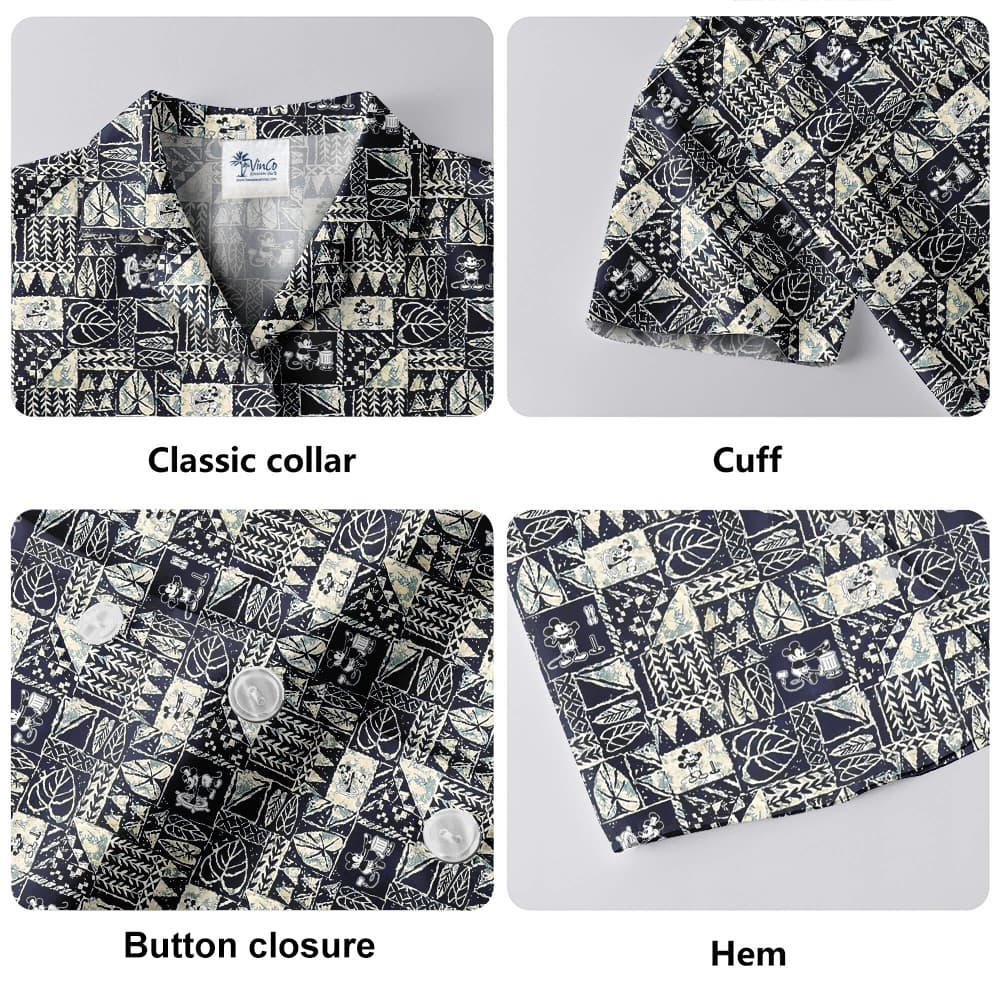 Vintage Tapa Mickey Steamboat Willie Aloha Button Up Shirt