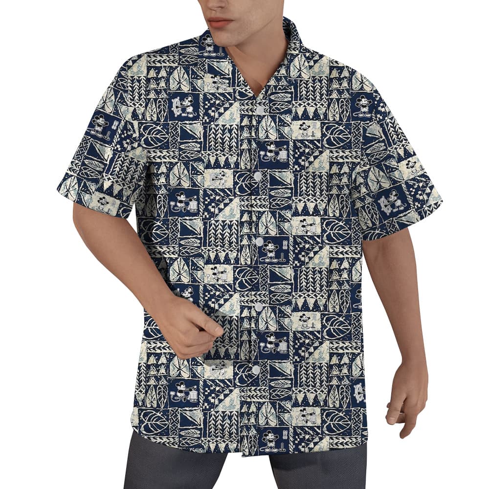 Vintage Tapa Mickey Steamboat Willie Aloha Button Up Shirt (2)