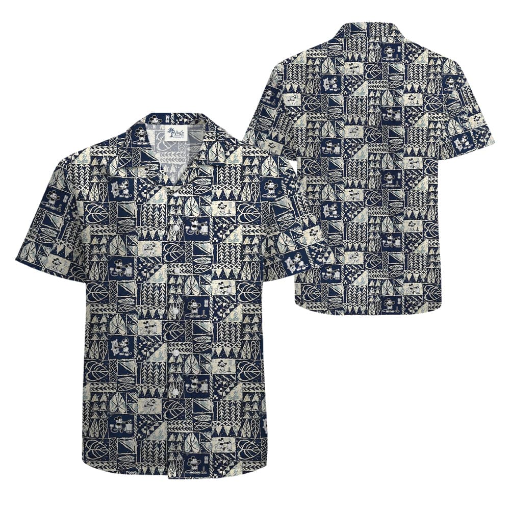 Vintage Tapa Mickey Steamboat Willie Aloha Button Up Shirt