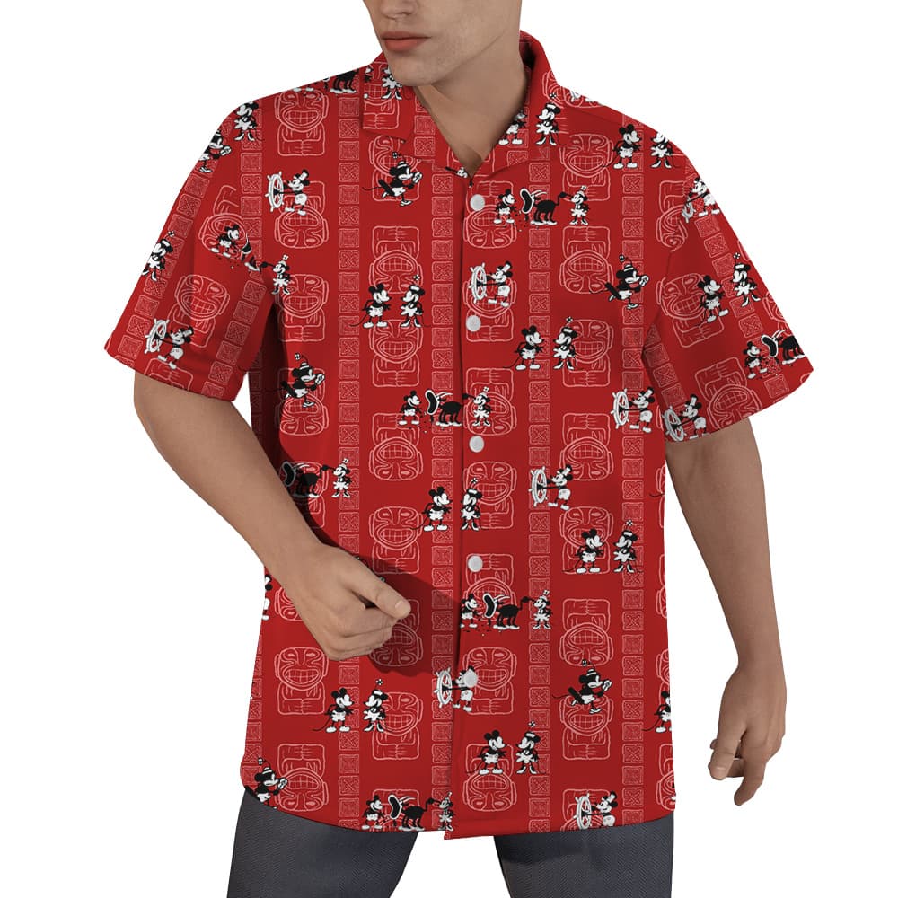 Vintage Tiki Steamboat Willie Mickey Red Hawaiian Shirt (5)