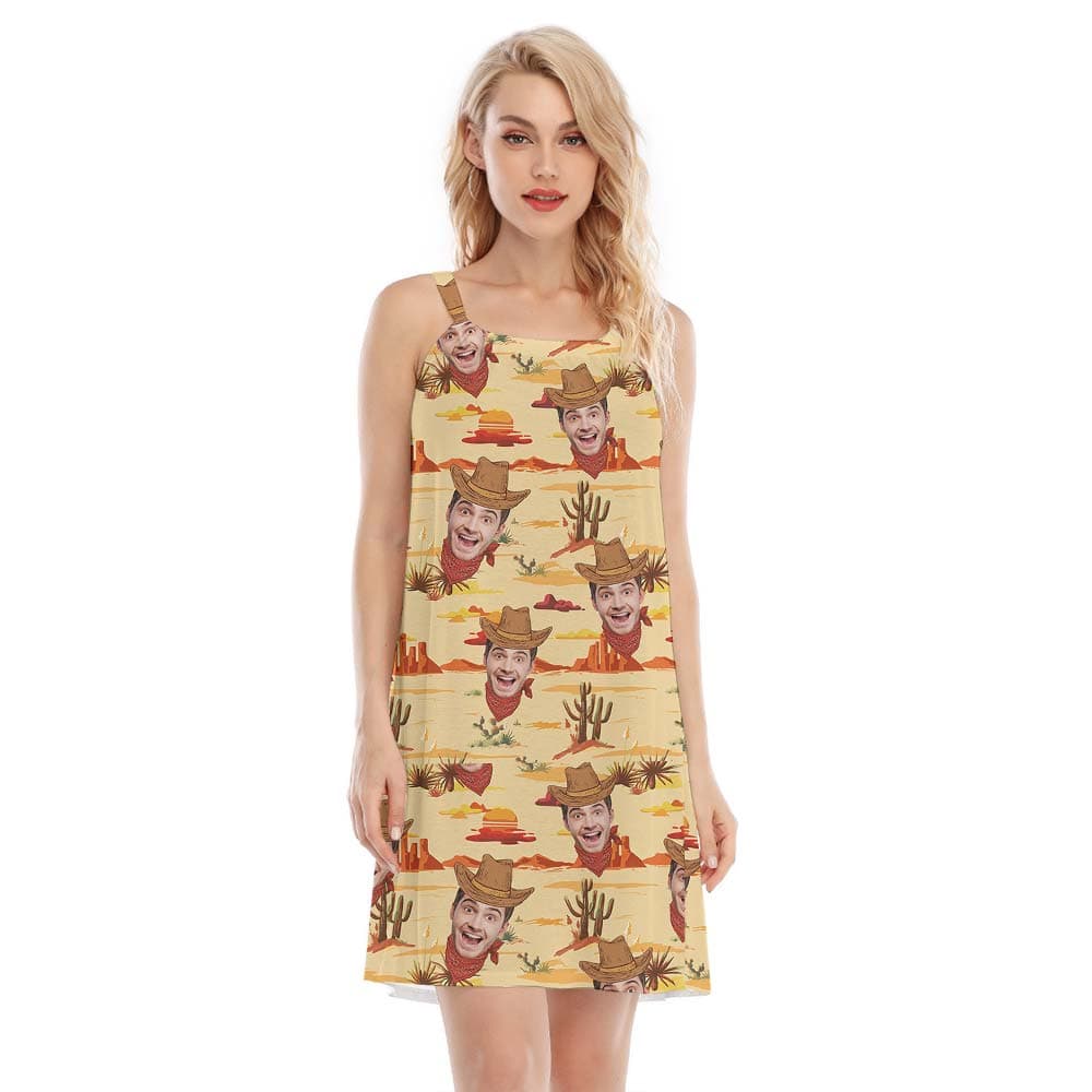 Custom Face Hawaiian Cami Dress Western Cowboy